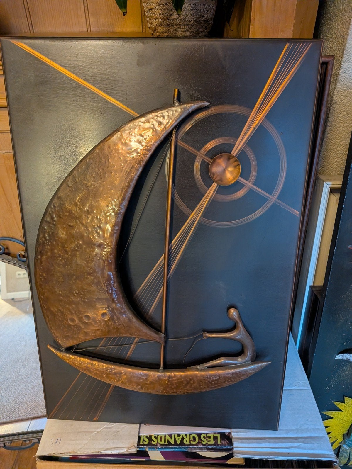 Vintage Koperen Wandreliëf Zeilboot (Jaren 50/60)Met Labels., Ophalen, Koper