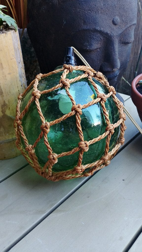 Grote vintage macrame visnet drijver lamp, Ophalen of Verzenden