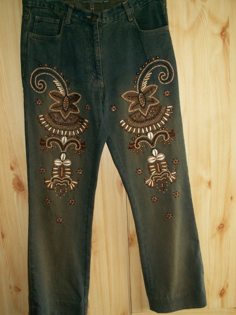 jeans met indianen kralen, Ophalen, Zo goed als nieuw, Blauw, W33 - W36 (confectie 42/44)