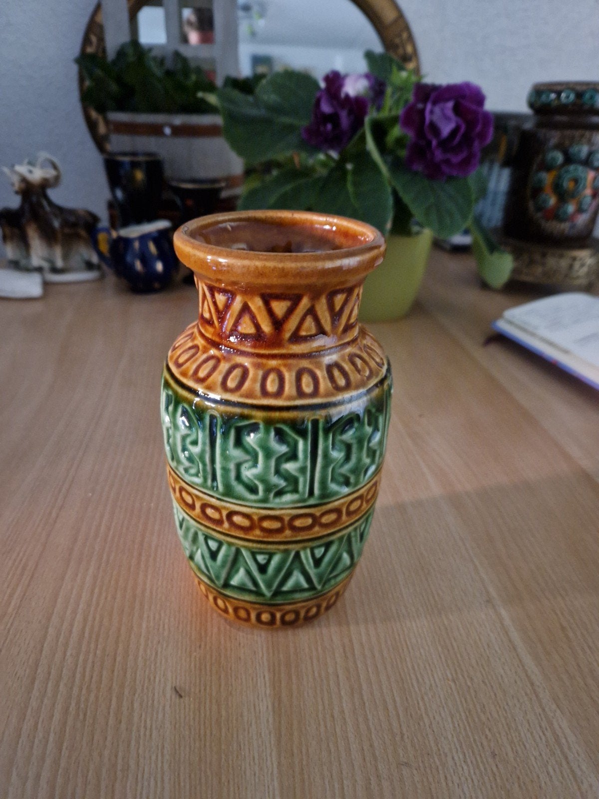 Vintage West Germany Keramiek Vaasje - Groen/Bruin, Antiek en Kunst, Ophalen of Verzenden