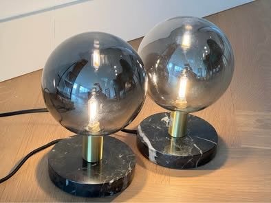 Set of 2 MADE table lamps – smoked glass & marble base, Ophalen, Zo goed als nieuw, Minder dan 50 cm