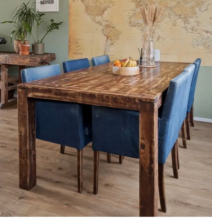 Houten eettafel met stoelen, Ophalen, Gebruikt, 200 cm of meer, 50 tot 100 cm