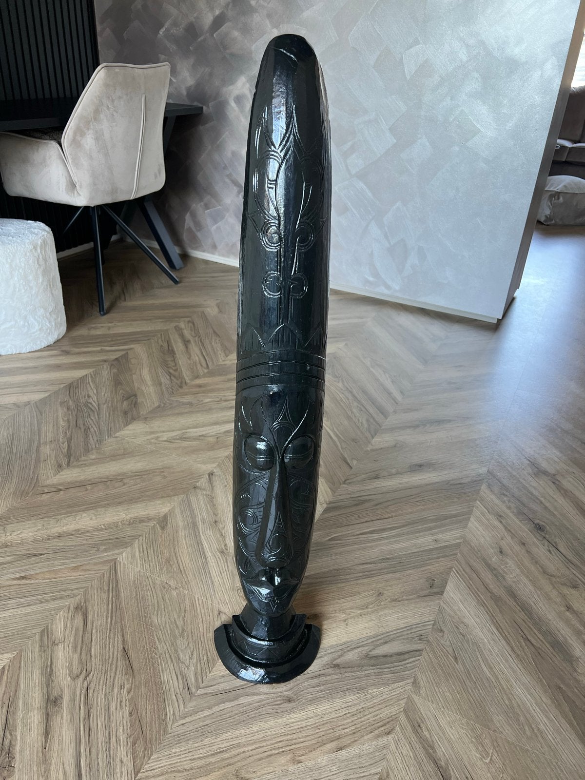 Afrikaans houten masker op standaard, 100 cm hoog, Antiek en Kunst, Hout, Afrika, Masker, Gesneden