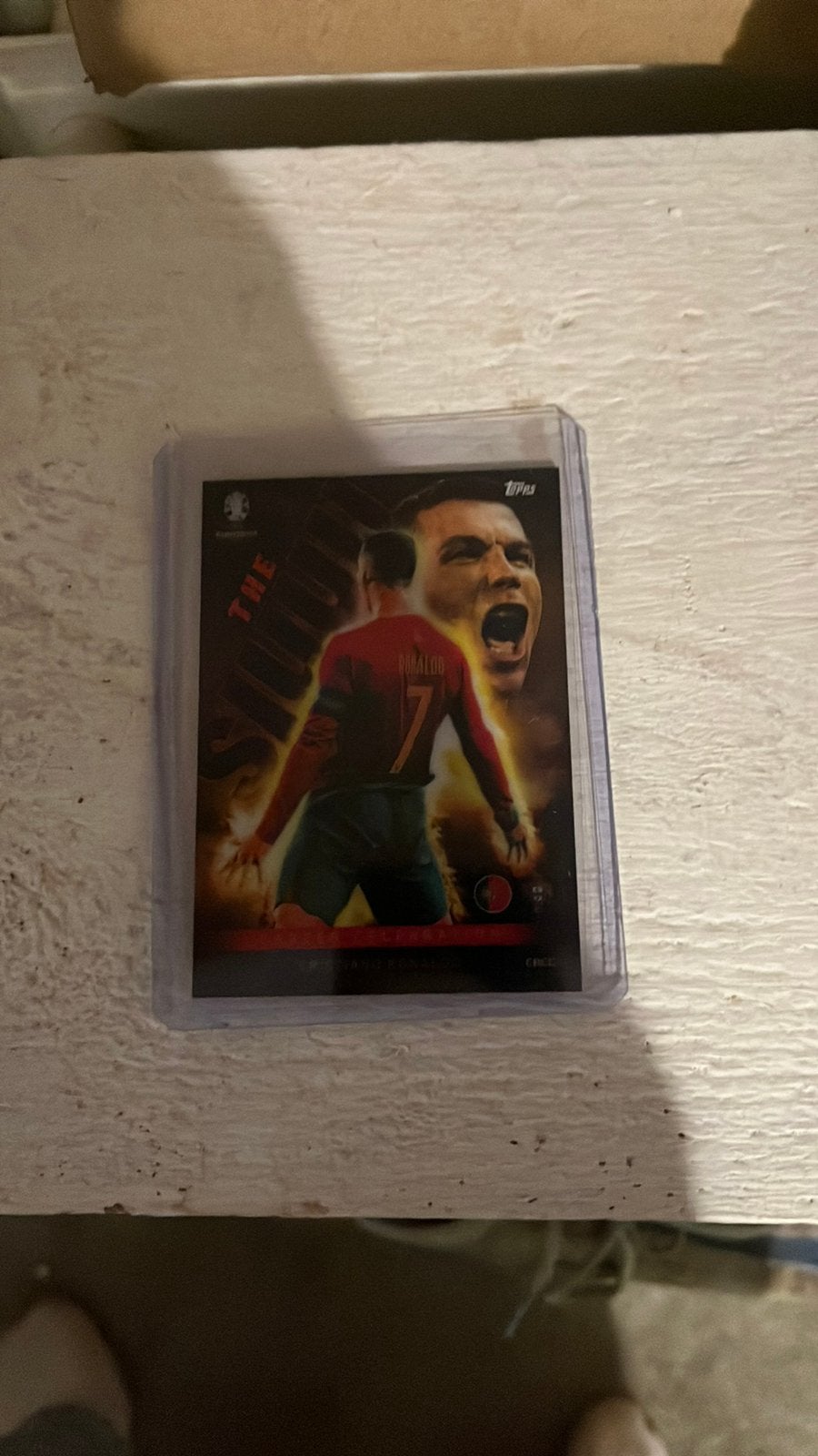 Ronaldo THE SIUUUU kaart ek 2024 met sleeve en toploader, Verzamelen, Ophalen, Zo goed als nieuw, Buitenlandse clubs, Poster, Plaatje of Sticker