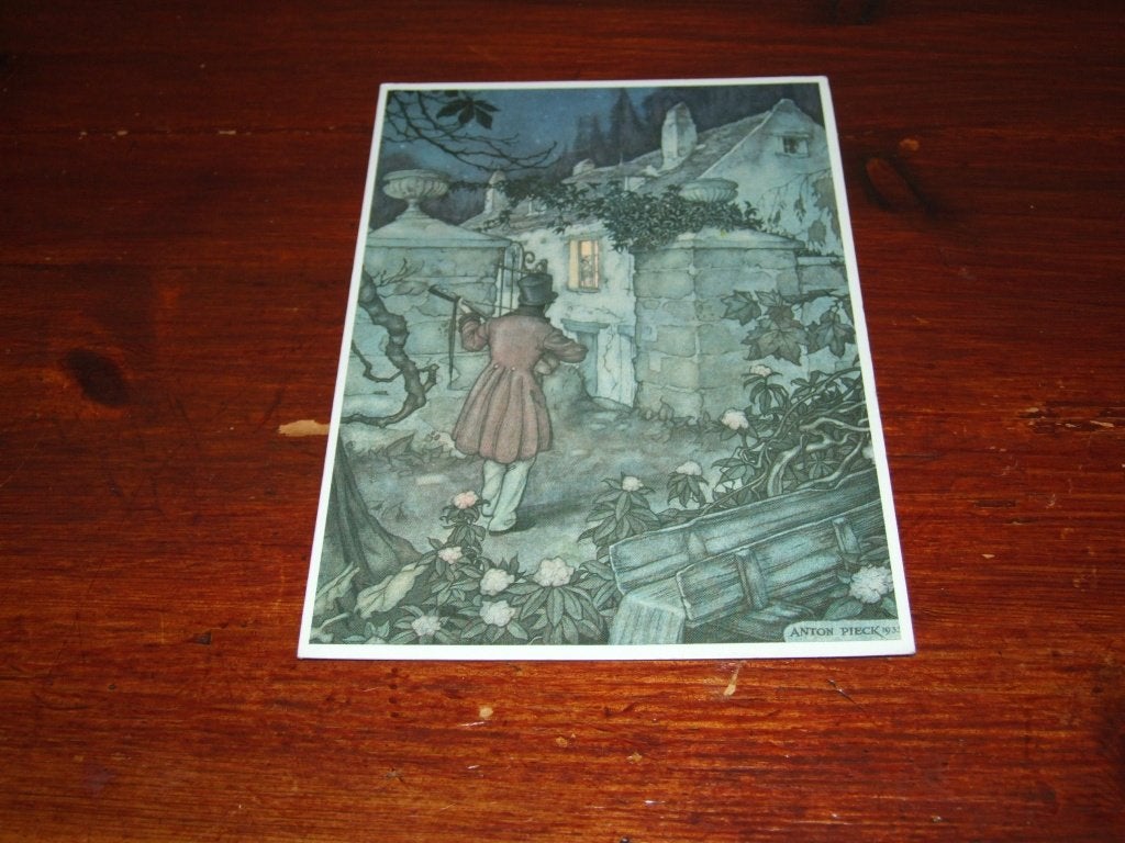 92- Anton Pieck kaart - Man bij huis in de nacht, 1960 tot 1980, Gebruikt, Verzenden, Prent