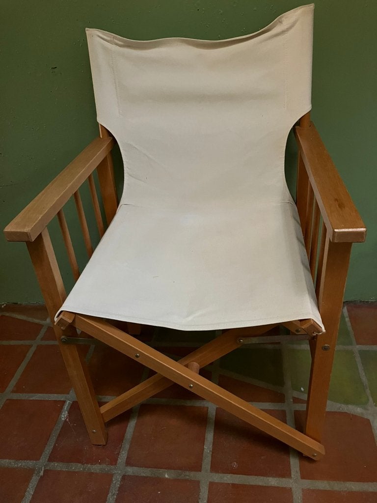 2 REGISSEURSTOELEN, LICHTBRUIN HOUT, WITTE STOF., Hout, Twee, Wit, Ophalen of Verzenden