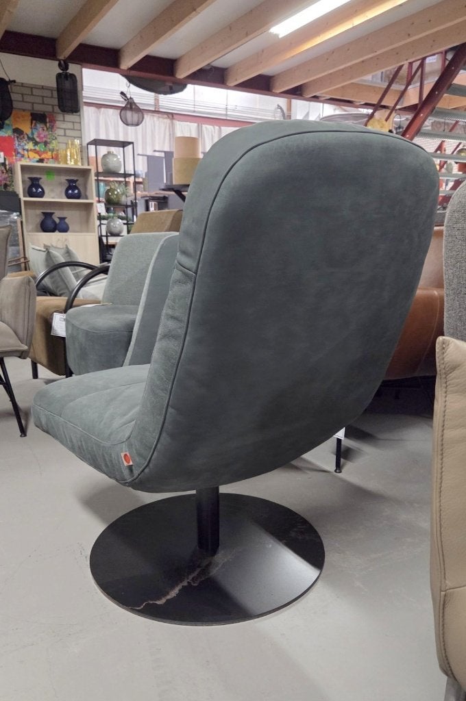Luxe fauteuil LUSH Jess Design metaal echt leer draaibaar, Ophalen, 75 tot 100 cm, Zo goed als nieuw, Metaal