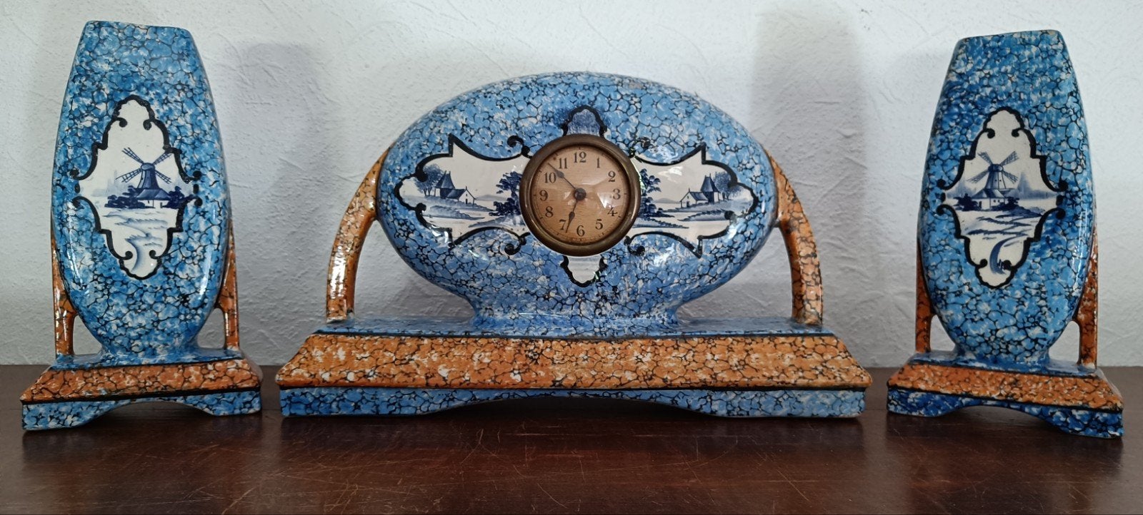 Art Deco schouwgarnituur Majolique Wasmuel., Ophalen of Verzenden