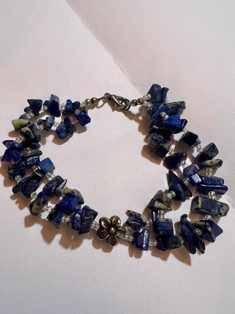 Vintage halfedelstenen armband lapis lazuli splitarmband, Overige materialen, Met bedels of kralen, Blauw, Ophalen of Verzenden