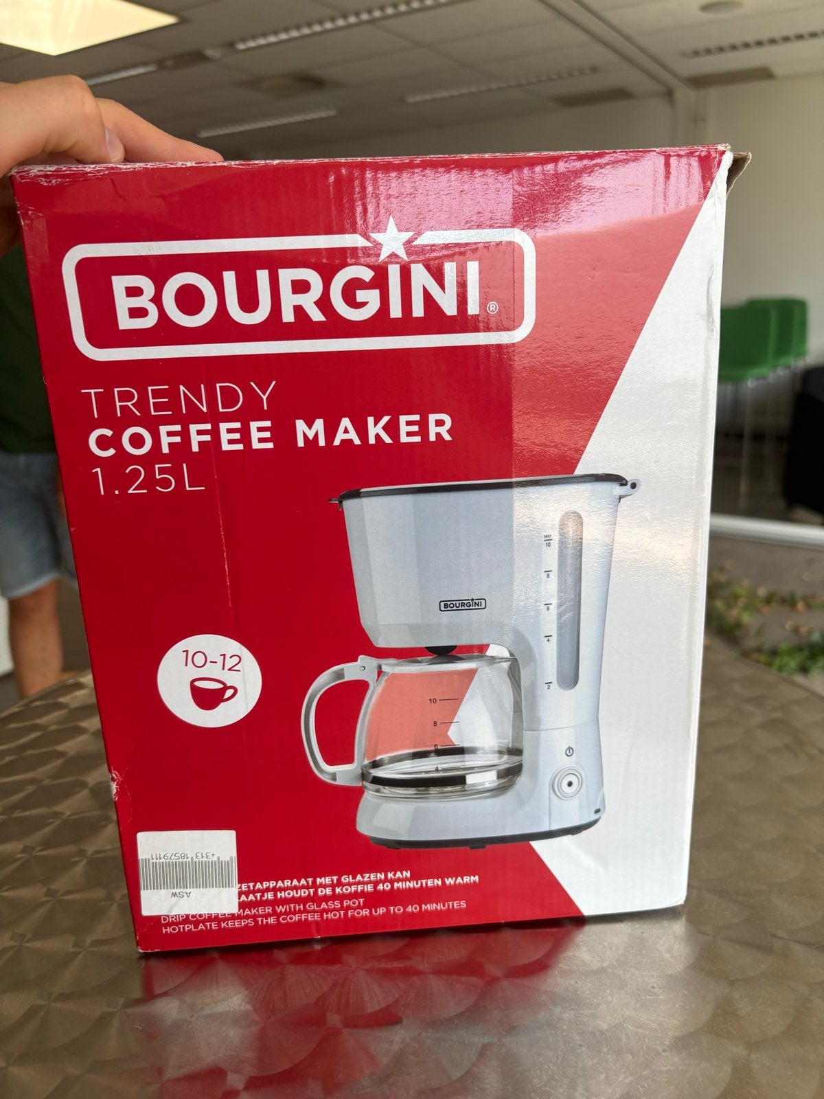 BOURGINI Trendy Koffiezetapparaat 1.25L - Nieuw in doos, Ophalen, 10 kopjes of meer, Gemalen koffie, Koffiemachine