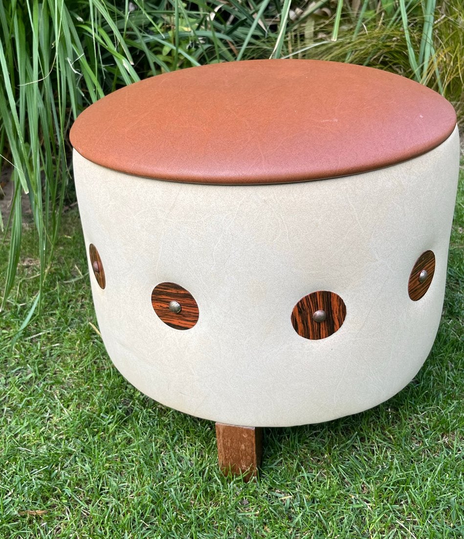 Vintage Opbergpoef Jaren 50, Gebruikt, Rond, Minder dan 50 cm, Ophalen of Verzenden