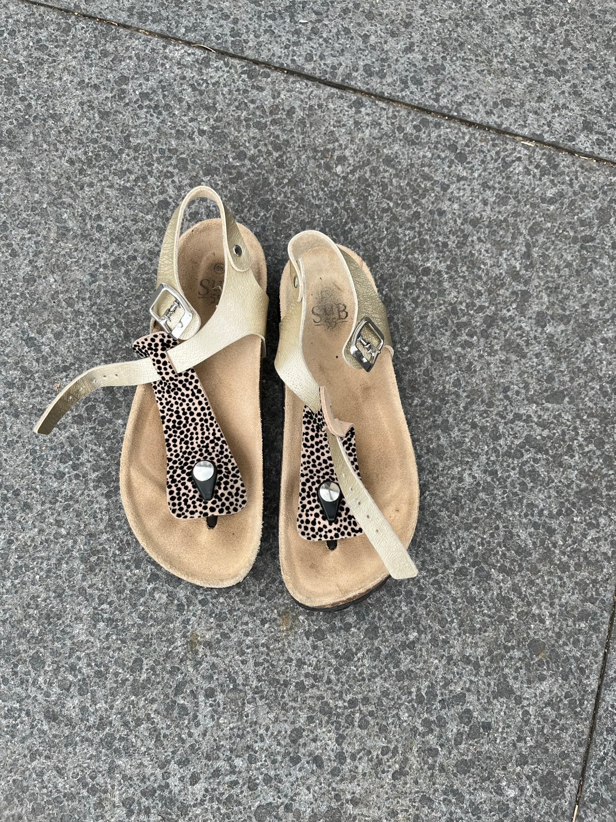 Maat 36 Gouden sandalen met luipaardprint van S&B, Ophalen, Gedragen, Overige kleuren, Sandalen of Muiltjes