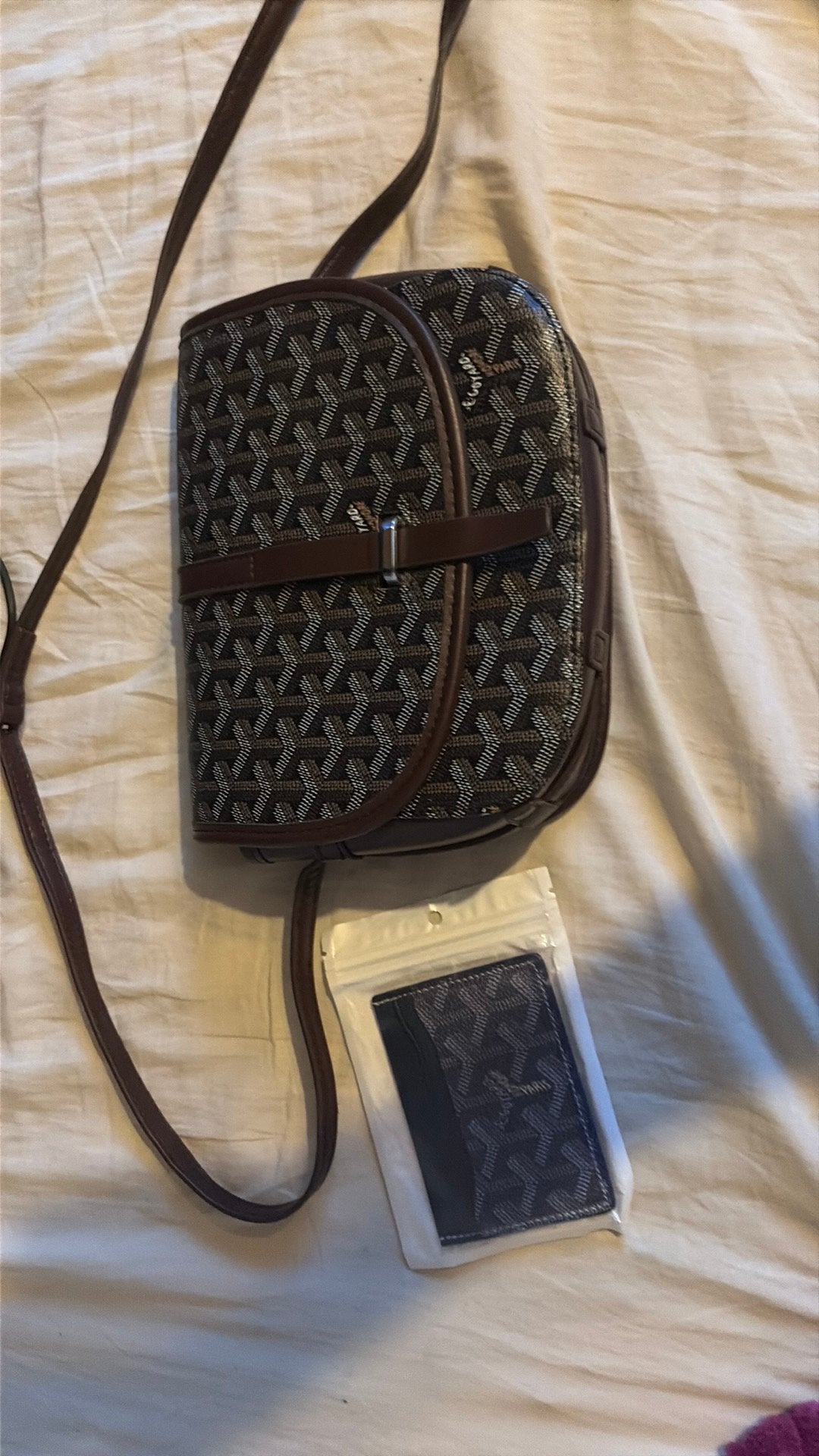 Goyard sacoche + portefeuille goyard, Blauw, Nieuw, Leer, Ophalen