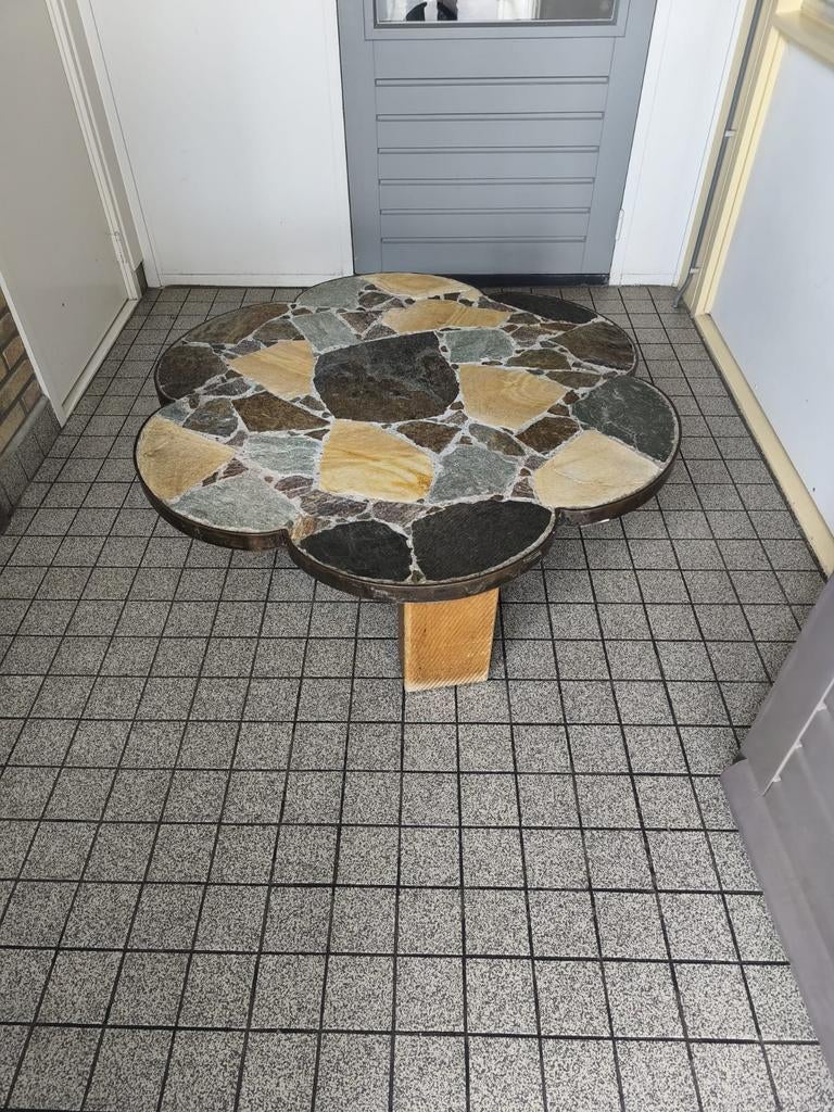Unieke salontafel met natuursteen flagstone blad, Ophalen, Gebruikt, Overige materialen, Vintage, Mozaïek, Organisch