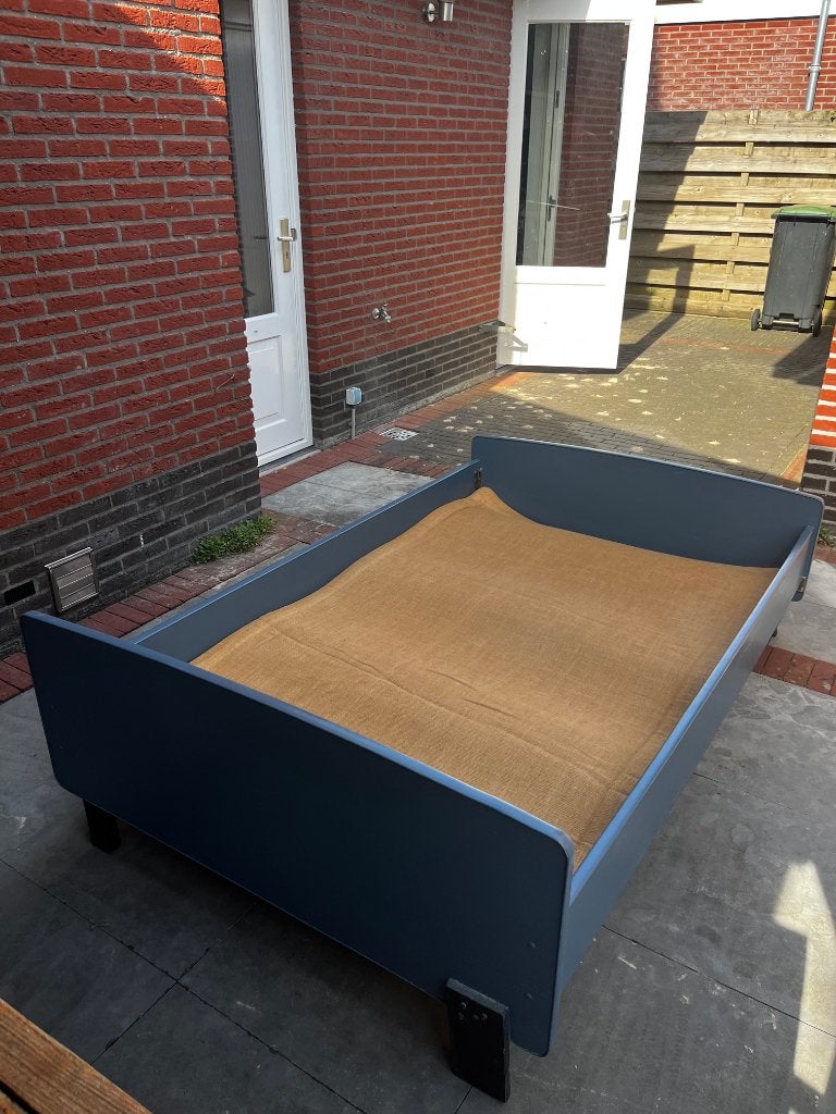 Houten bed, Huis en Inrichting, Ophalen, Gebruikt, Blauw, 190 cm of minder