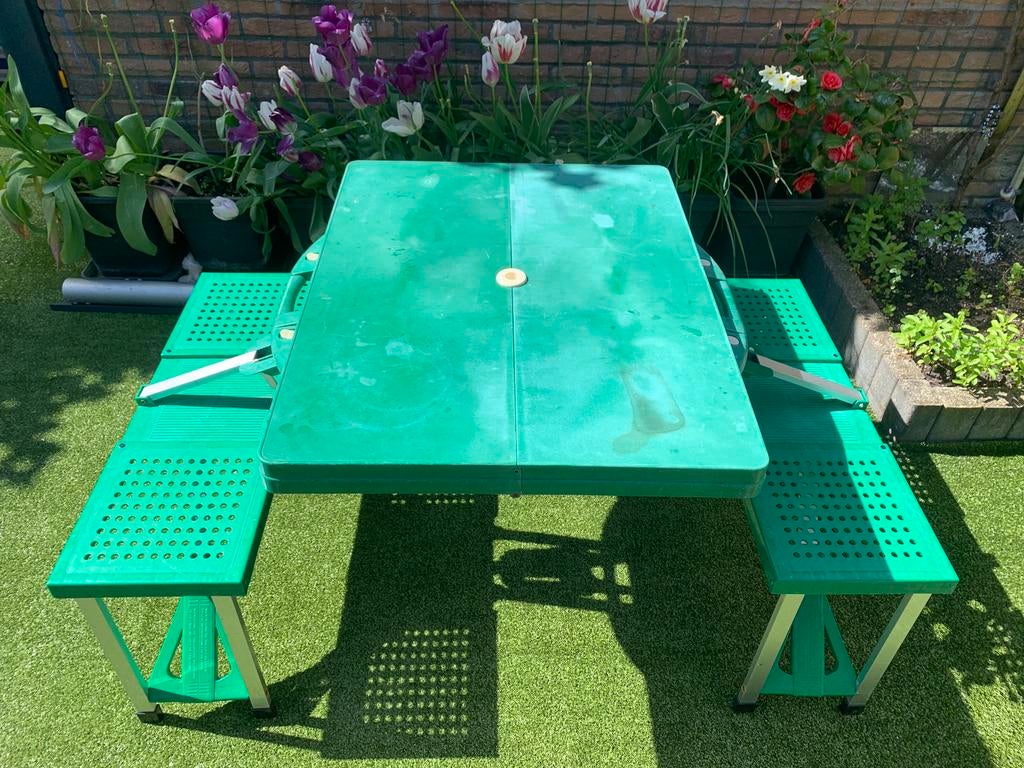 Opklapbare picknicktafel voor 4 personen., Tuin en Terras, Picknicktafels, Overige materialen, Gebruikt, Ophalen of Verzenden