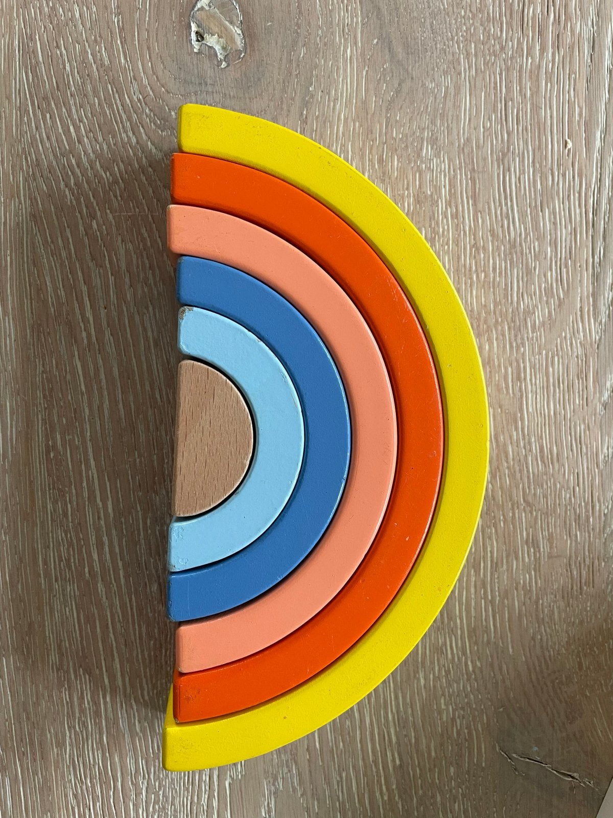 Houten regenboog stapelblokken speelgoed, Ophalen of Verzenden, Gebruikt, Overige typen