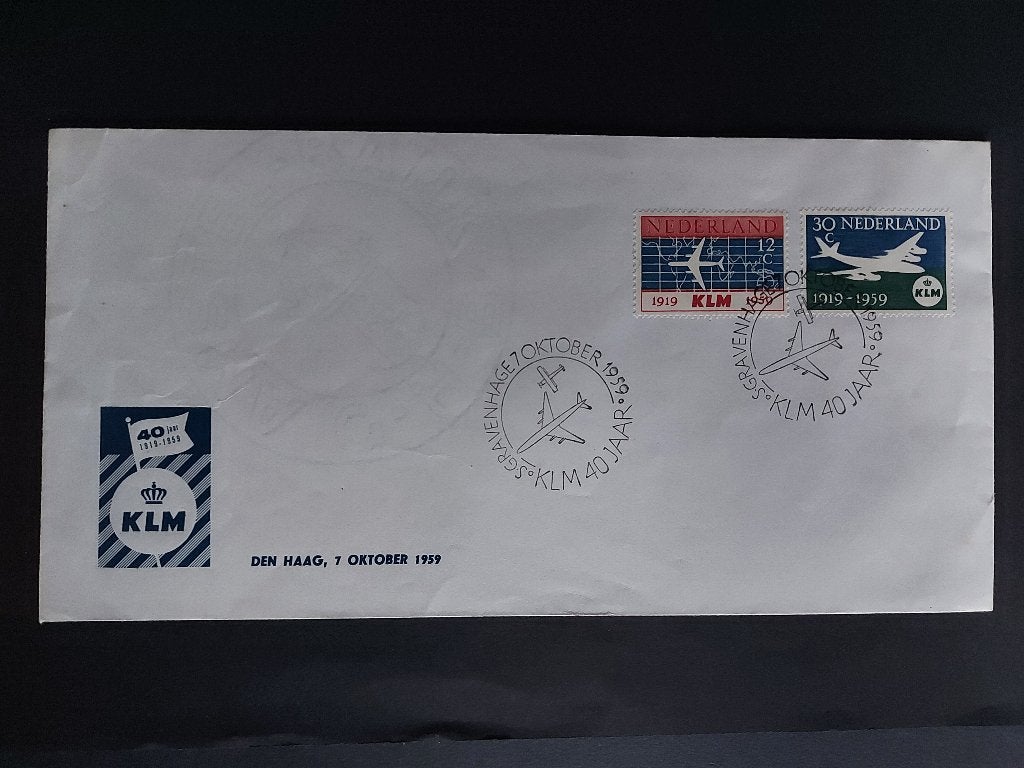 KLM 40 jaar envelop uit 1959 (L168), Postzegels en Munten, Ophalen of Verzenden, Envelop
