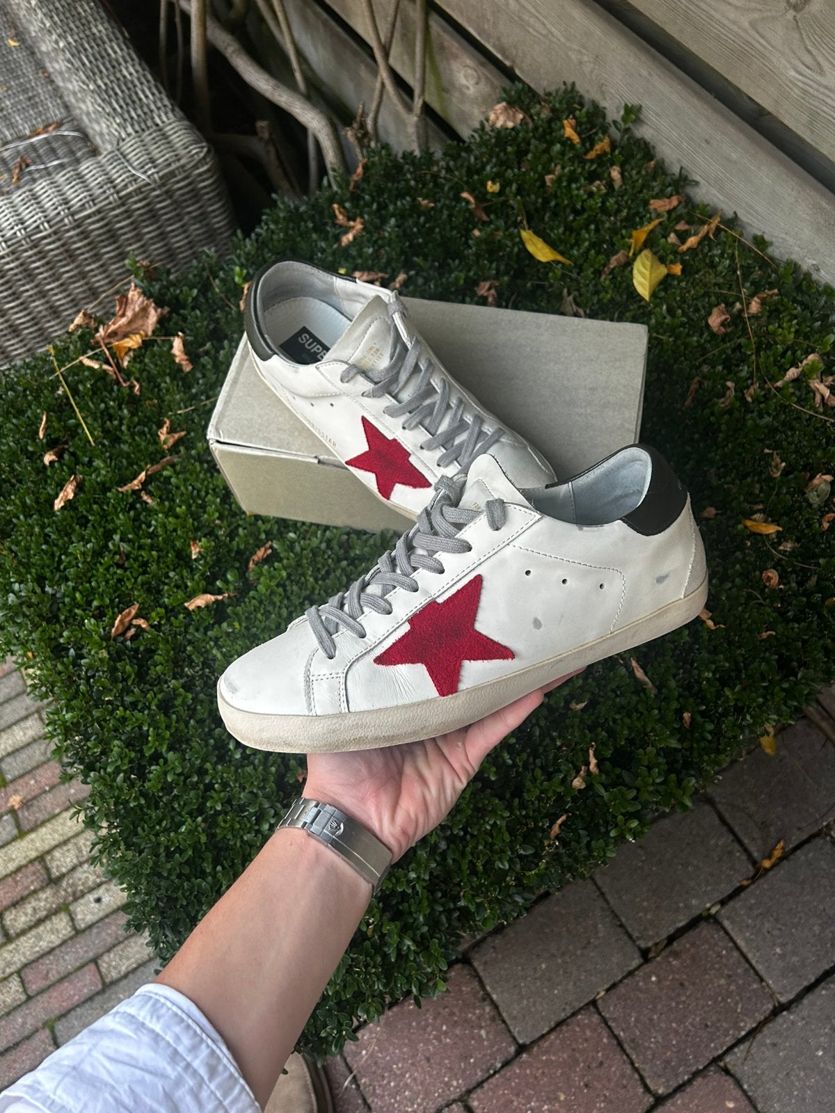 Golden Goose Super-Star Sneakers - Wit/Rood/Groen - Maat 43, Wit, Ophalen of Verzenden, Sneakers of Gympen, Zo goed als nieuw