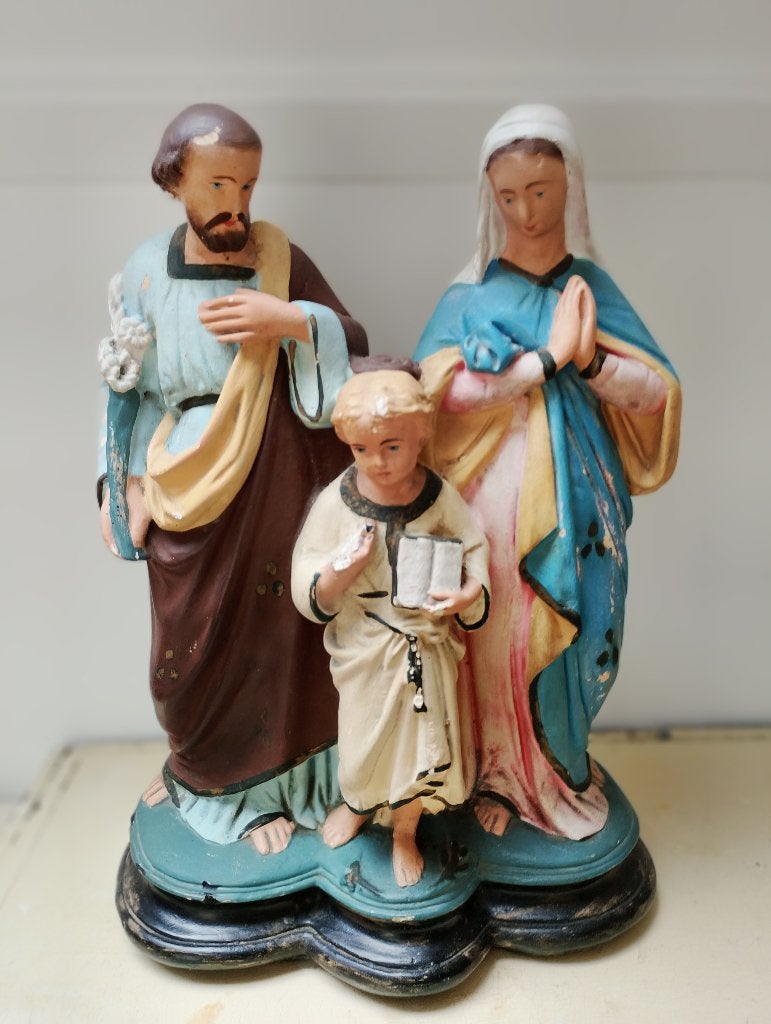 Antiek beeld heilige familie Jozef, Maria kindje Jezus gips, Antiek en Kunst, Ophalen of Verzenden