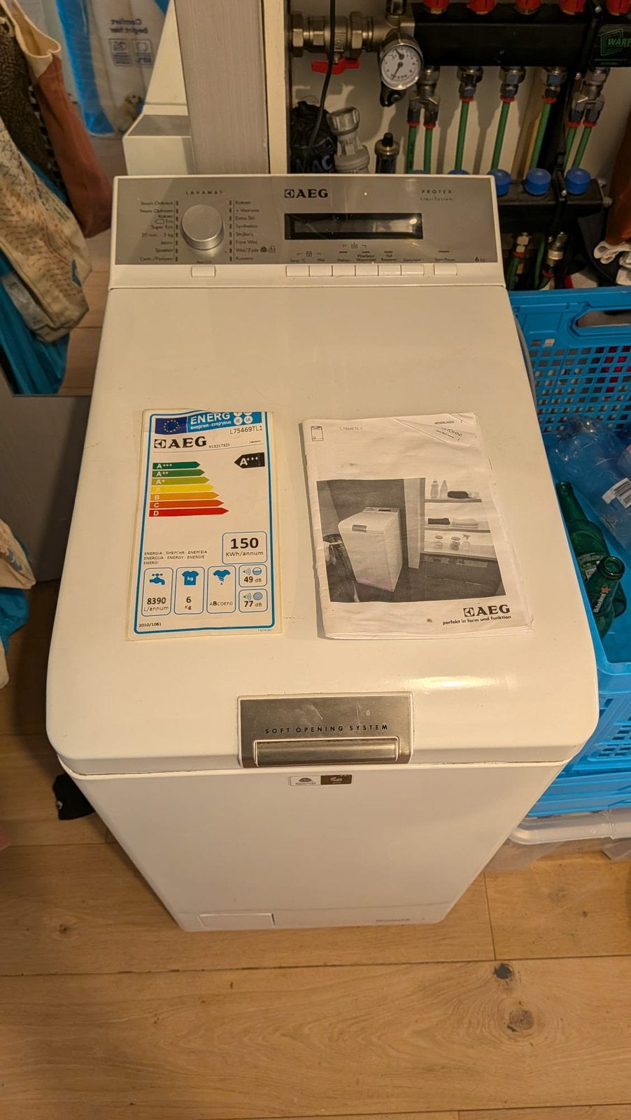 AEG Wasmachine (bovenlader), Ophalen, Zo goed als nieuw, 85 tot 90 cm, 1200 tot 1600 toeren