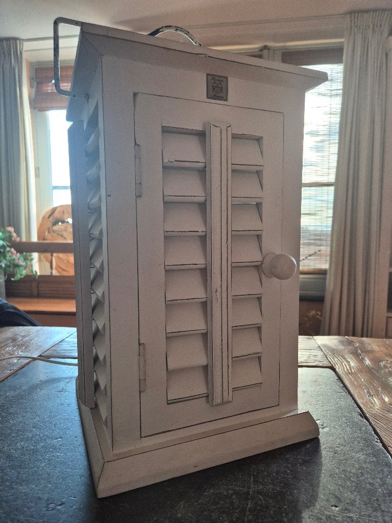 Sfeervolle houten tafellamp in landelijke stijl, Huis en Inrichting, Ophalen, Overige merken, 45 cm, Wit