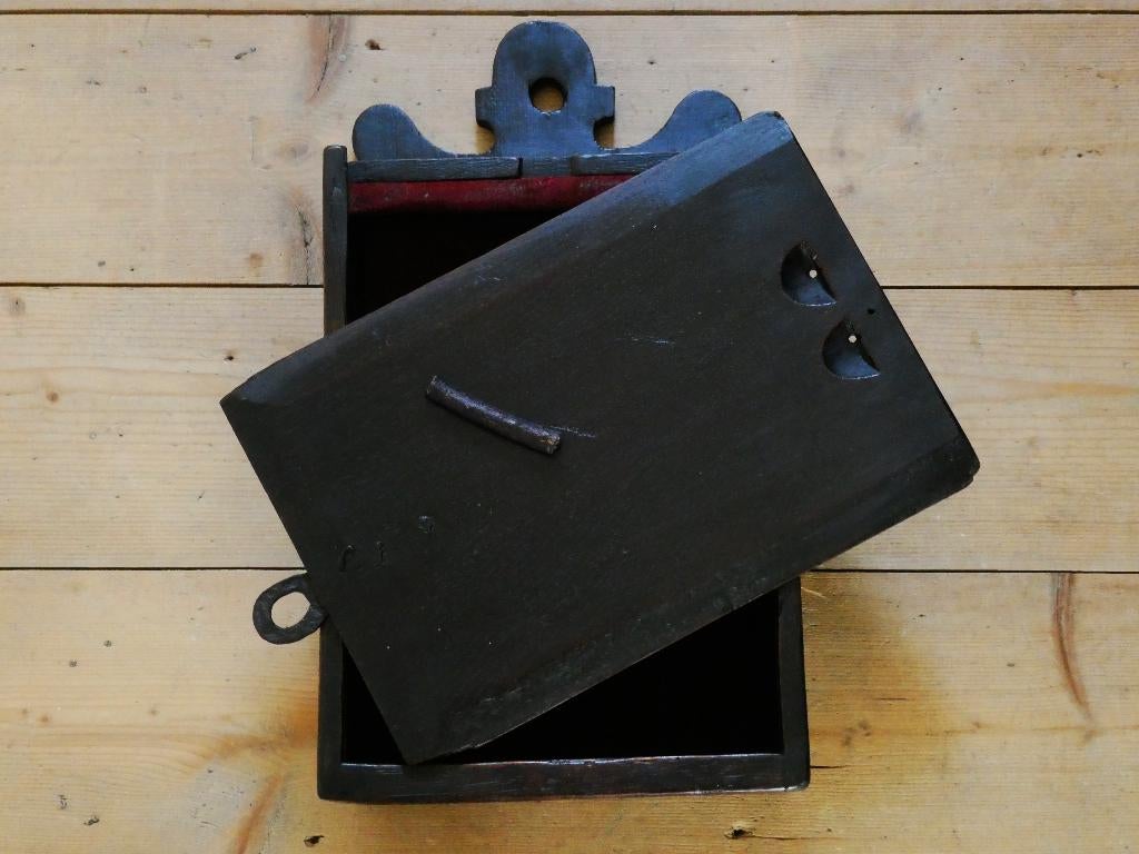 Nostalgische houten schooltas bekleed met fluweel (5658), Antiek en Kunst, Ophalen of Verzenden