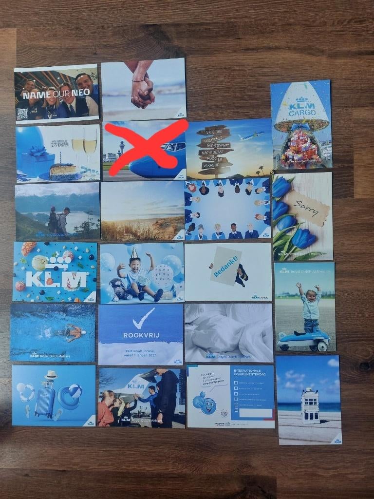 KLM ansichtkaarten per stuk 2,50, Ophalen of Verzenden, Zo goed als nieuw, Kaart, Foto of Prent