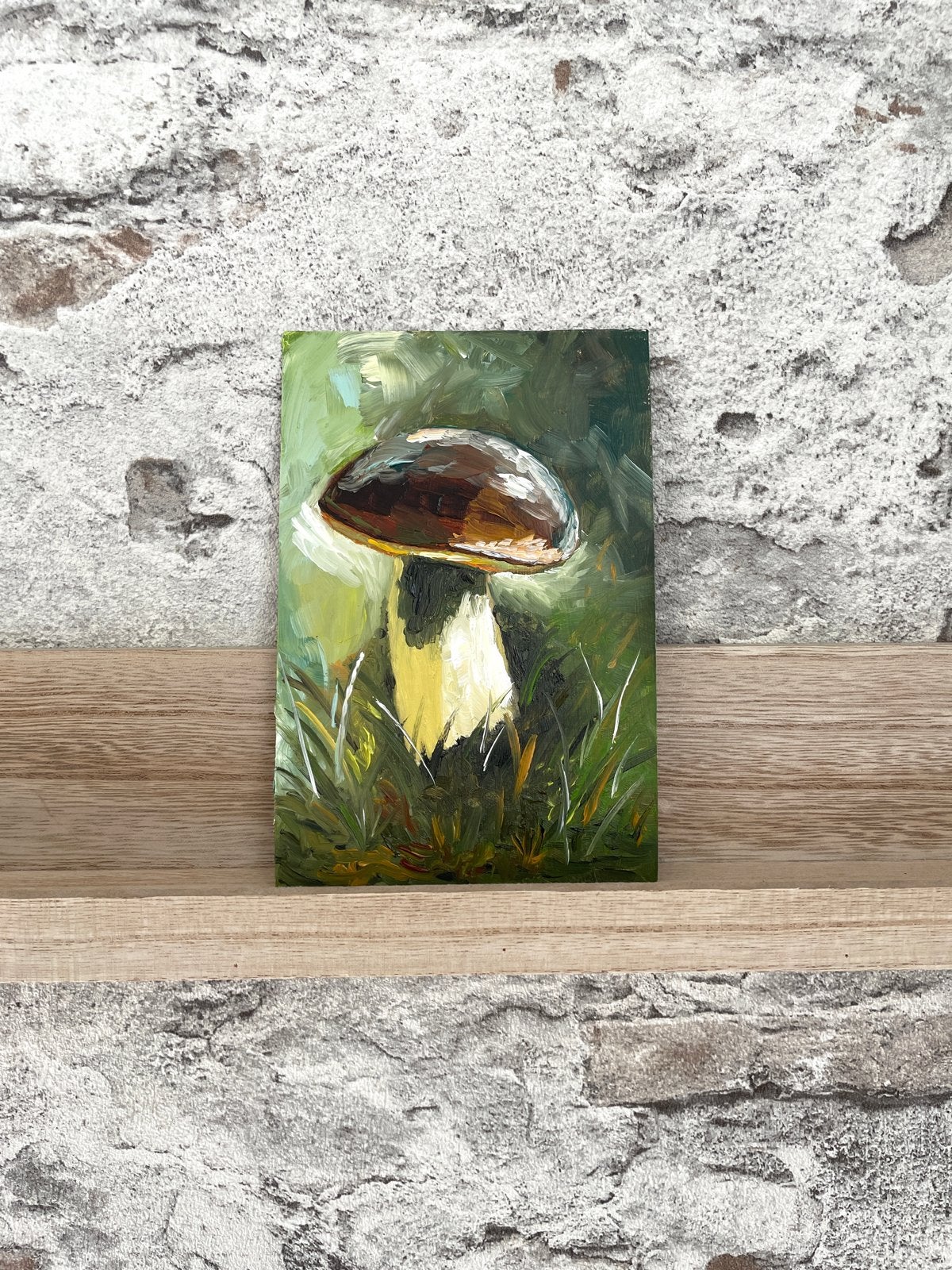 Paddenstoel schilderij - Olieverf miniature, Antiek en Kunst, Paneel, Verzenden, Realistisch, Handgeschilderd