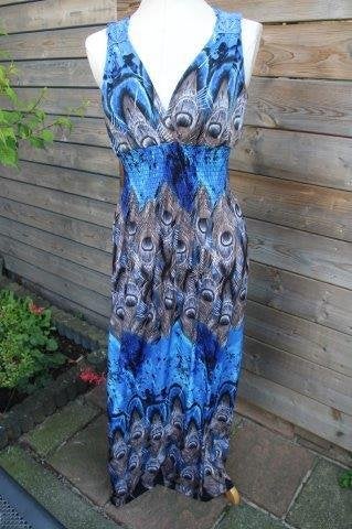 Jurk blauw pauw mt S/M Comeng Aparte rug Maxi dress Vaste OP, Blauw, Comenq, Ophalen of Verzenden, Zo goed als nieuw
