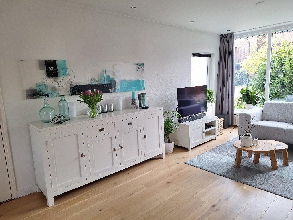 Teakhouten dressoir geverfd in RAL 9010 mat, Ophalen, Gebruikt, Teakhout, Met lade(s)