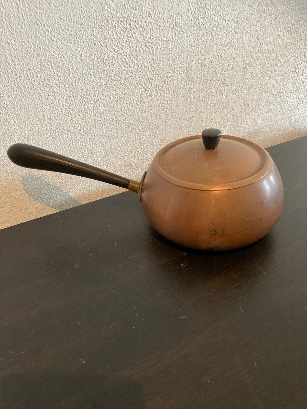 Vintage koperen fonduepan met deksel - Metawa Holland, Antiek en Kunst, Antiek | Koper en Brons, Ophalen of Verzenden, Koper