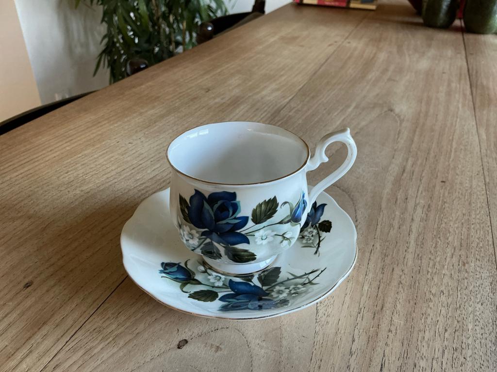 Vintage Richmond Bone China Kop en Schotel - Blauwe Roos, Ophalen of Verzenden