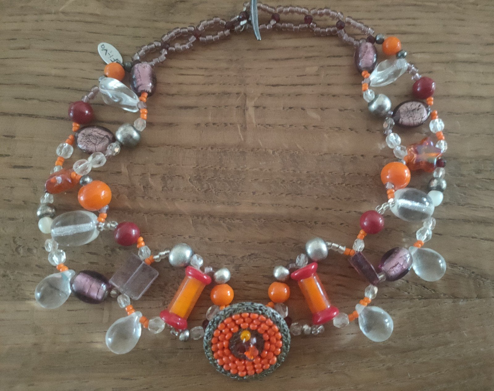 Vintage Fiva Jewelry statement ketting - oranje, Sieraden, Tassen en Uiterlijk, Verstelbaar, Oranje, Ophalen of Verzenden, Zo goed als nieuw
