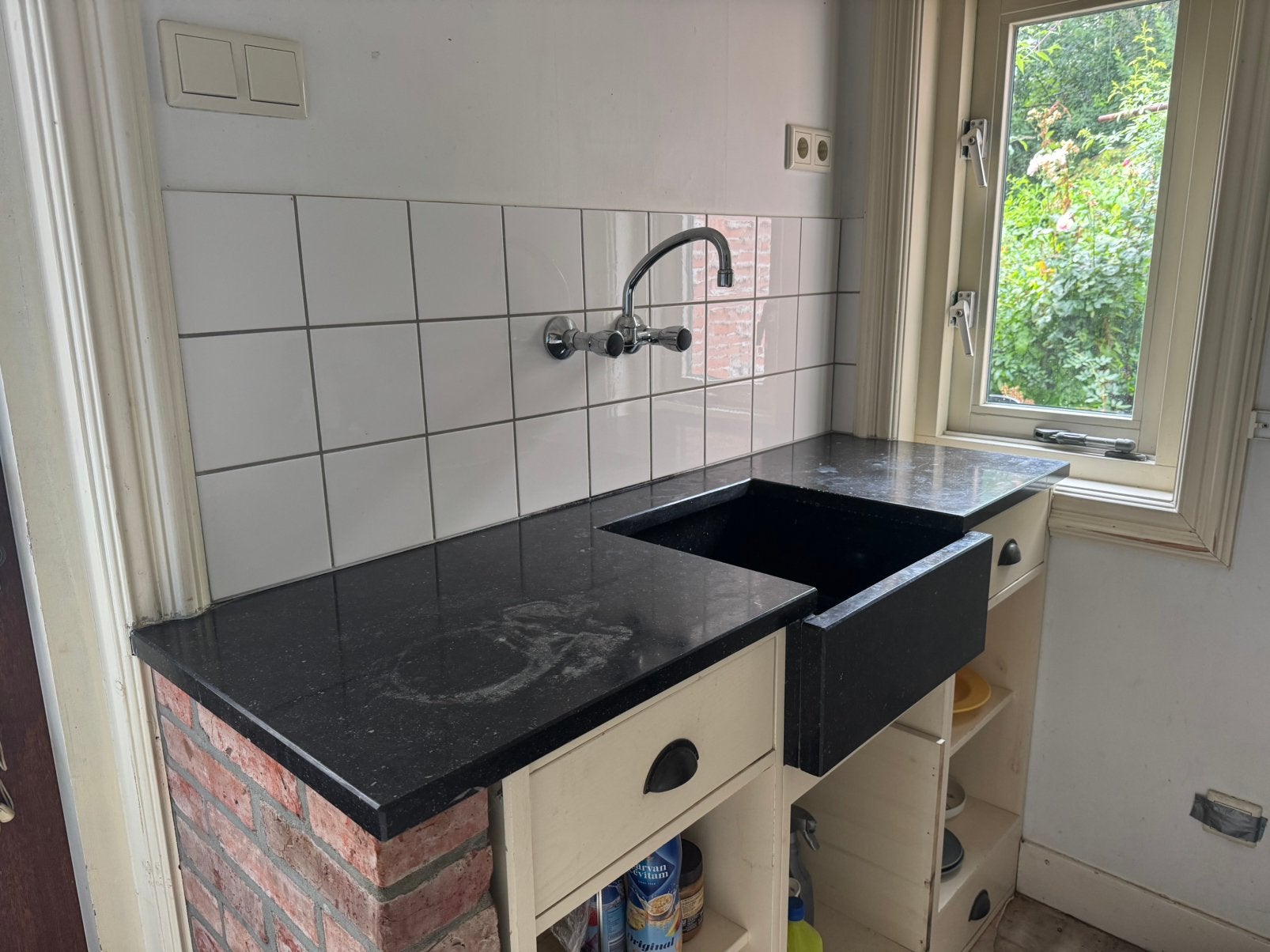 Natuursteen graniet werkblad met wasbak, Ophalen, Zo goed als nieuw, Graniet of Steen