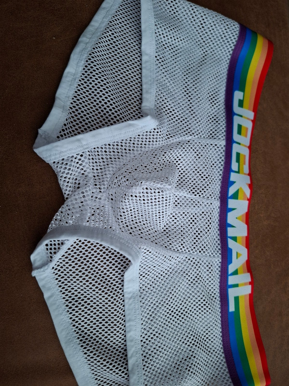 Jockmail Heren Boxer - Wit Mesh met Regenboogband, Kleding | Heren, Ondergoed, Ophalen of Verzenden, Wit, Jockmail, Boxer
