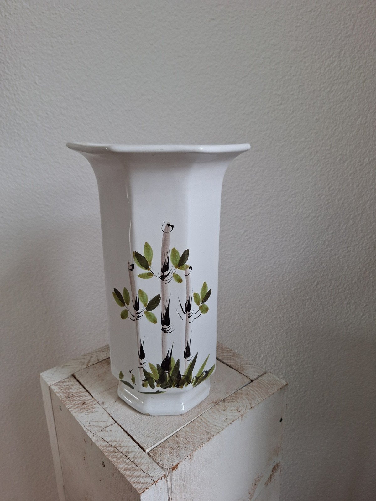 Vintage Portugese vaas met bamboe decoratie, Ophalen