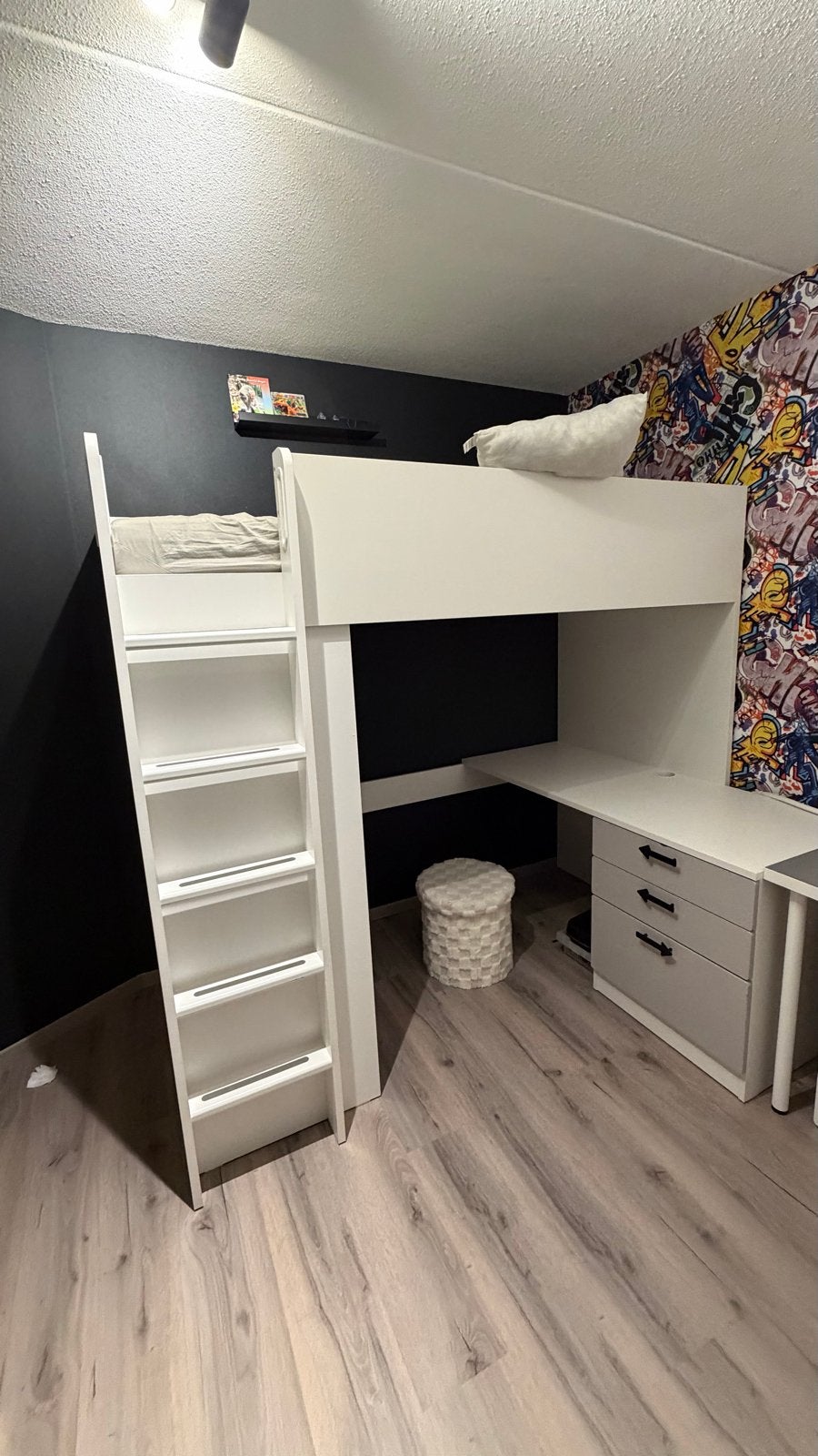 Hoogslaper met bureau en kast - Wit smastad, Ophalen, Gebruikt, Eenpersoons, 200 cm