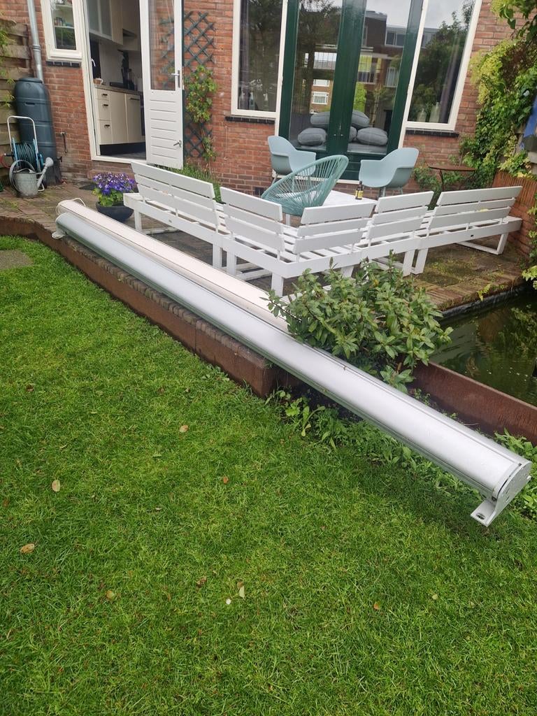 Knikarmscherm - 400 cm breed electrisch, 150 tot 300 cm, Ophalen, Gebruikt, Knikarmscherm