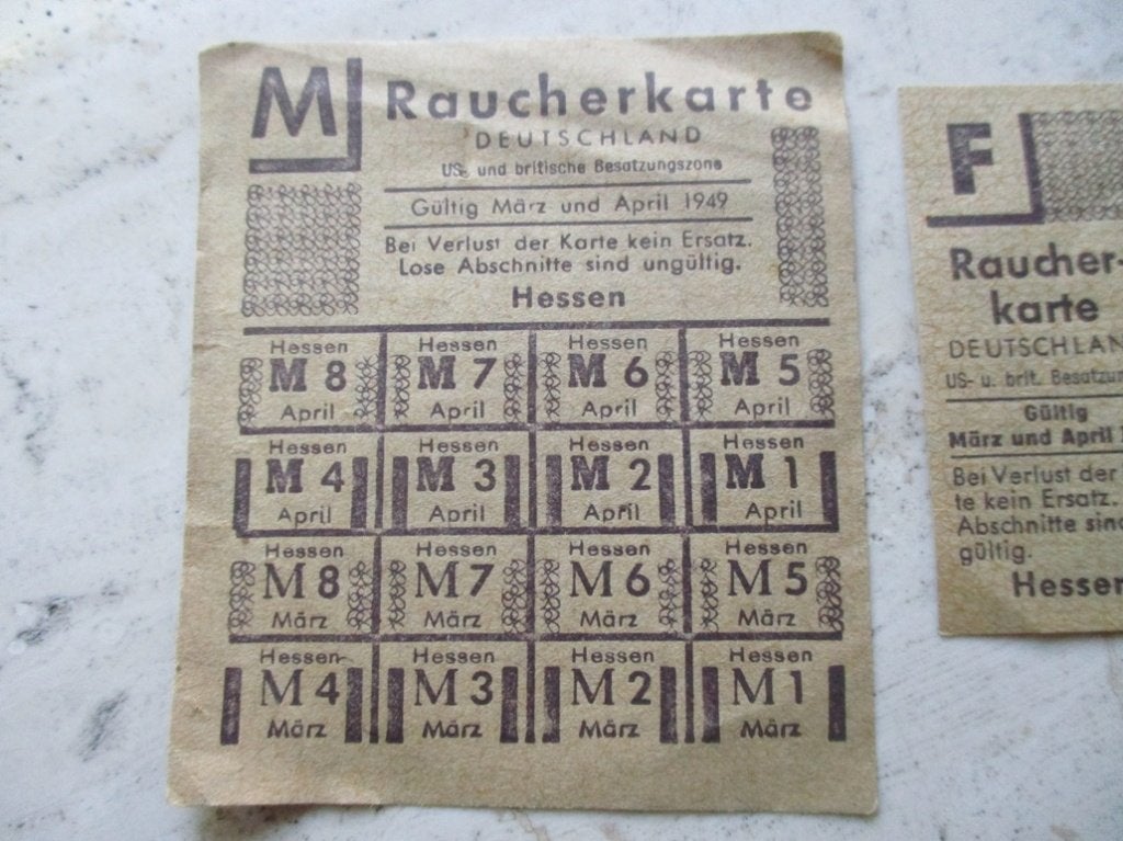 Zeldzame bonkaart/rookwaren kaart 1949 Duitsland, Verzamelen, Militaria | Tweede Wereldoorlog, Verzenden, Landmacht, Amerika, Overige typen