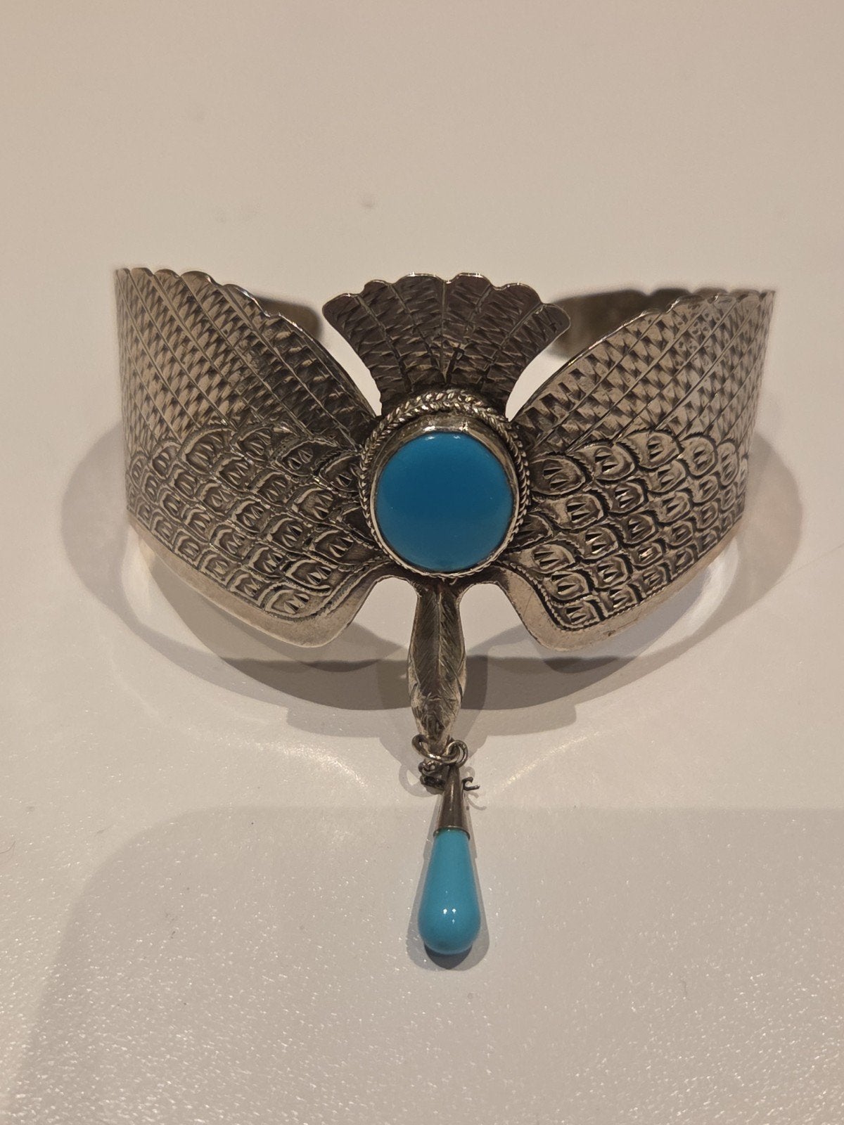 zilveren manchetarmband Turquoise vogel, Ophalen of Verzenden, Zilver, Armband