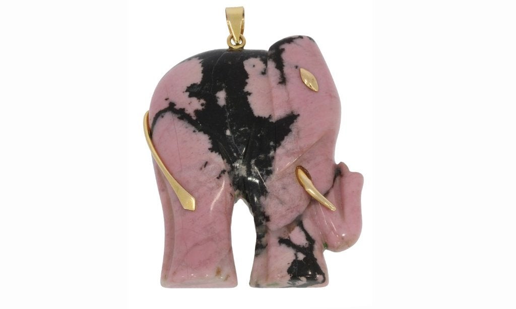 Grote olifant edelsteen 14k gouden ketting hanger vintage, Voordeelsieraden, Ophalen of Verzenden, Zo goed als nieuw, Met edelsteen