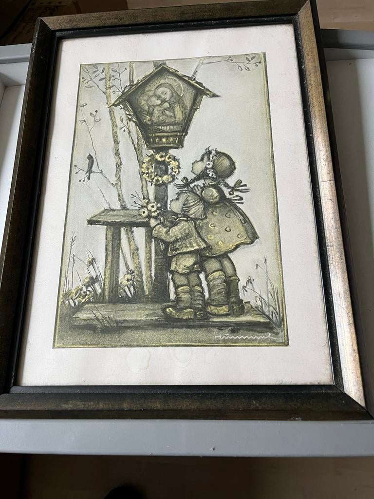 Uniek Hummel schilderij in bronzen lijst, Antiek en Kunst, Kunst | Schilderijen | Klassiek, Ophalen of Verzenden