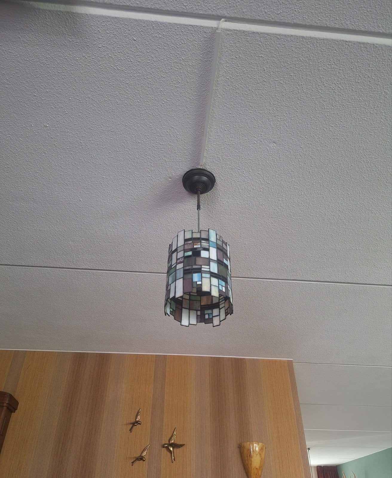 Tiffany-stijl Hanglamp -  met bijpassend staand lampje, Tiffany, Mozaïek, Vintage, Zo goed als nieuw, Glas, E27 (groot)