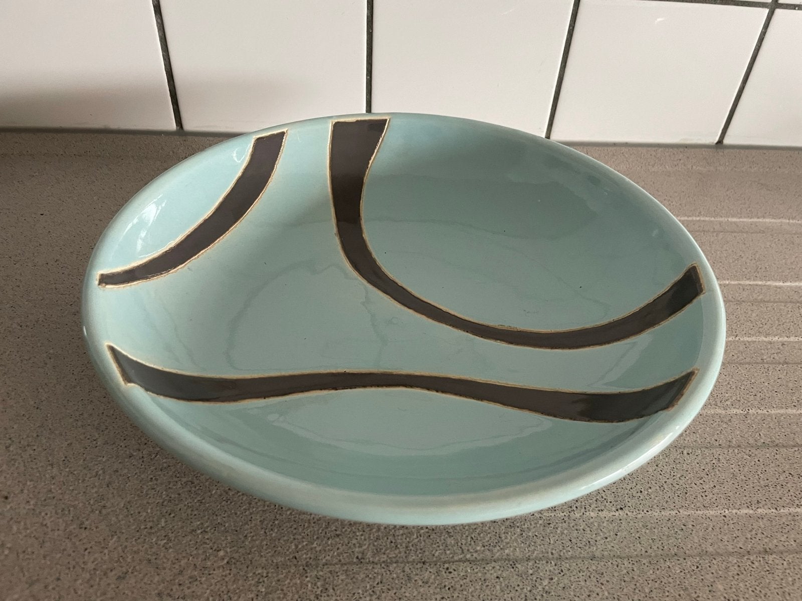 Prachtige blauwe schaal keramiek fruitschaal saladeschaal, Ophalen of Verzenden, Zo goed als nieuw