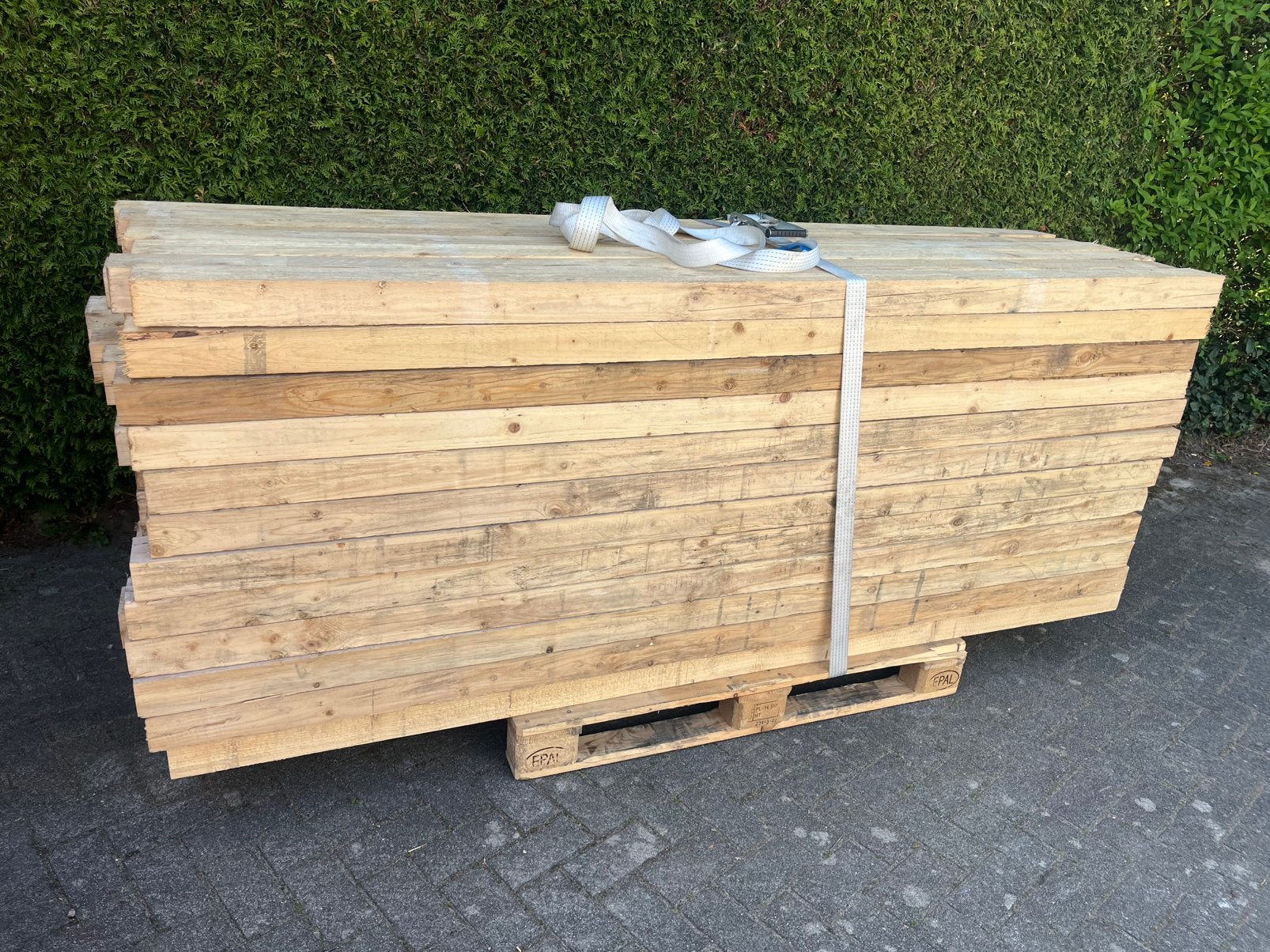 Te koop partij stevige houten balken 75X100 regel stophout, Ophalen of Verzenden, Zo goed als nieuw, Balk, Vuren
