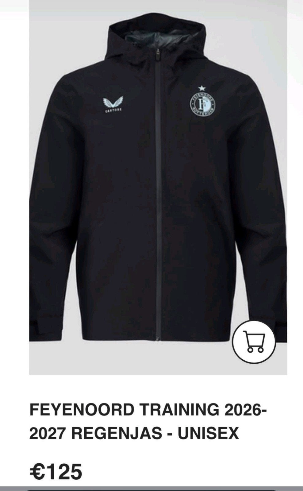 Orginele Feyenoord Training Regenjas 2026-2027 Unisex MAAT M, Castore, Zwart, Nieuw, Overige maten