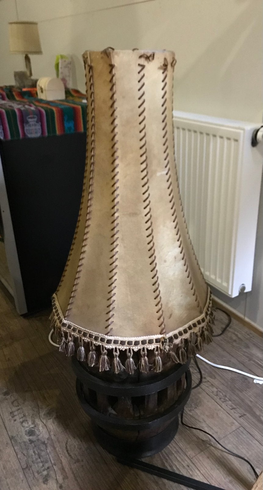Vintage Karrewiel schemerlamp, Ophalen, Zo goed als nieuw, Rond