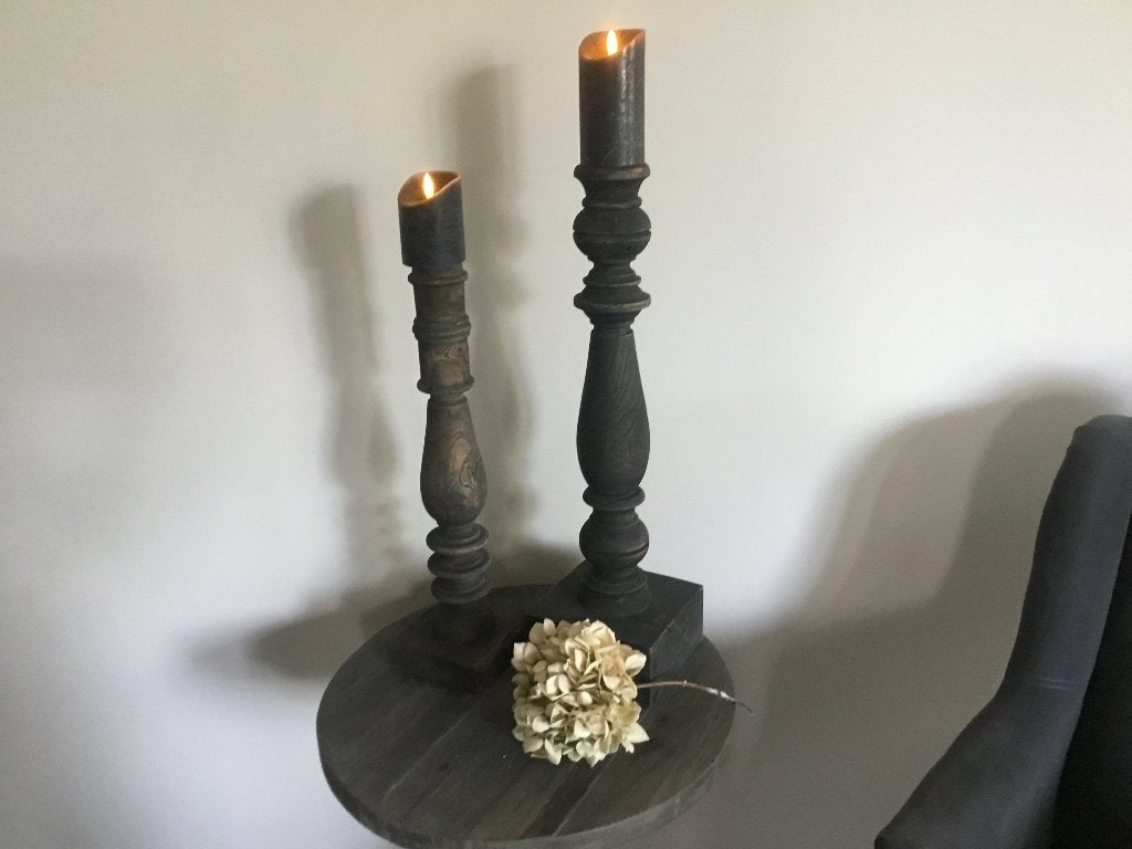 2 massieve houten kandelaars, Huis en Inrichting, Woonaccessoires | Kandelaars en Kaarsen, Ophalen of Verzenden