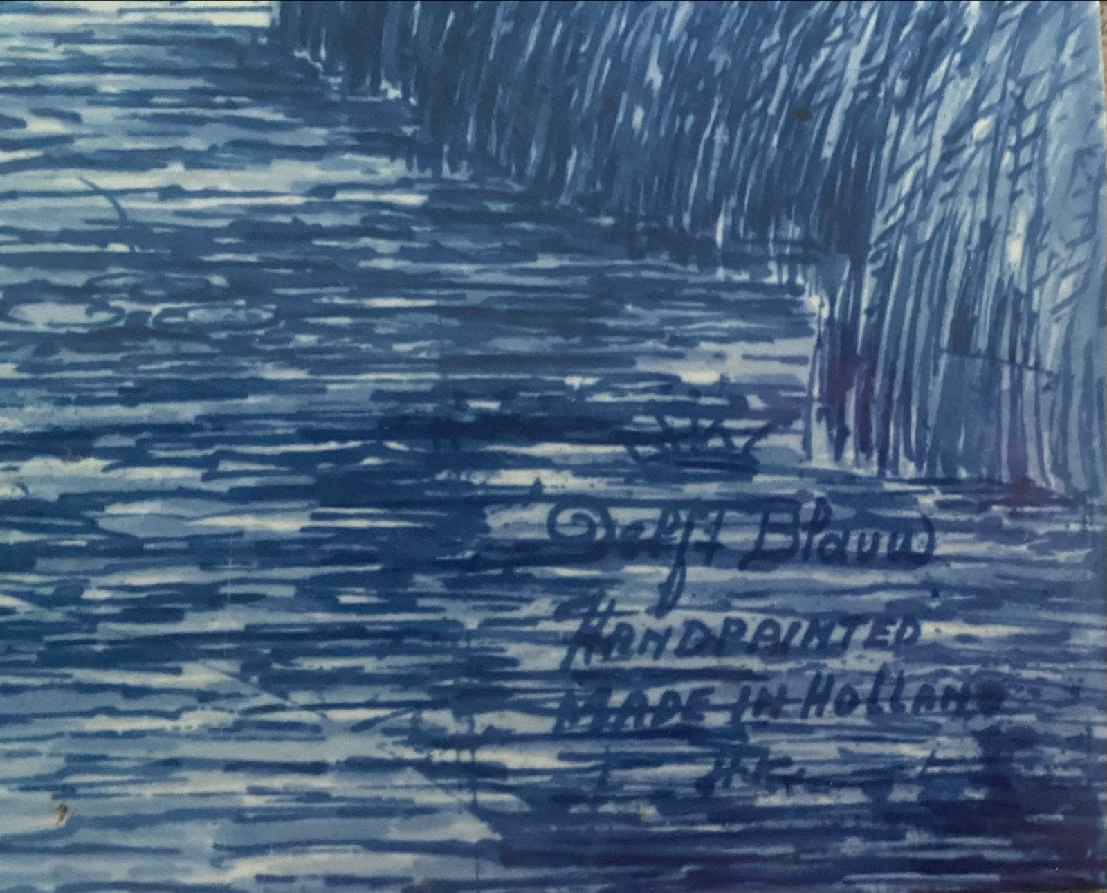 Delfts Blauw Tegeltableau Hollandse Molens en Visser, Ophalen of Verzenden